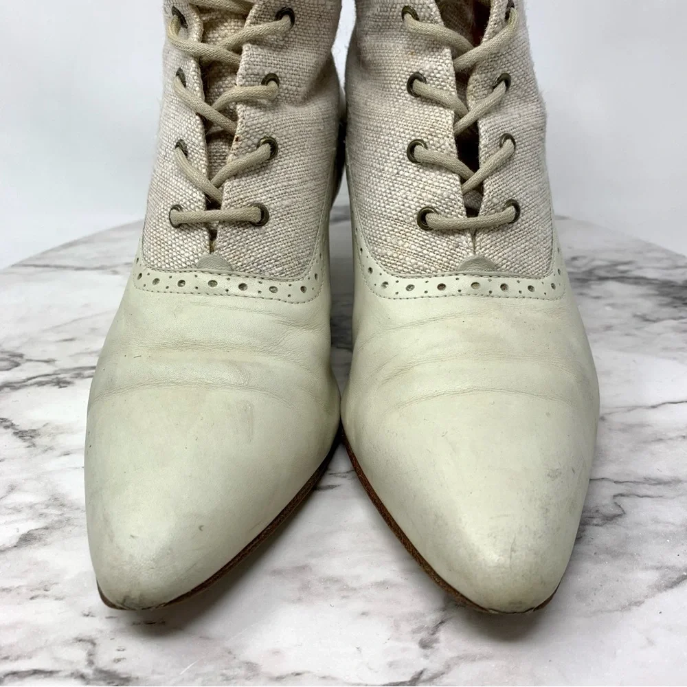 VTG Nine West Lace Up Two Tone Pointed Toe Boots 7.5 Victorian Edwardian Cosplay - Picture 11 of 16